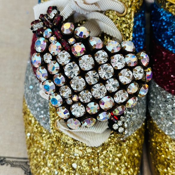 Gucci 494609 Multicolor Glitters Heart Rhinestones Sneakers Shoes w/ Dustbag/box - Picture 9 of 16
